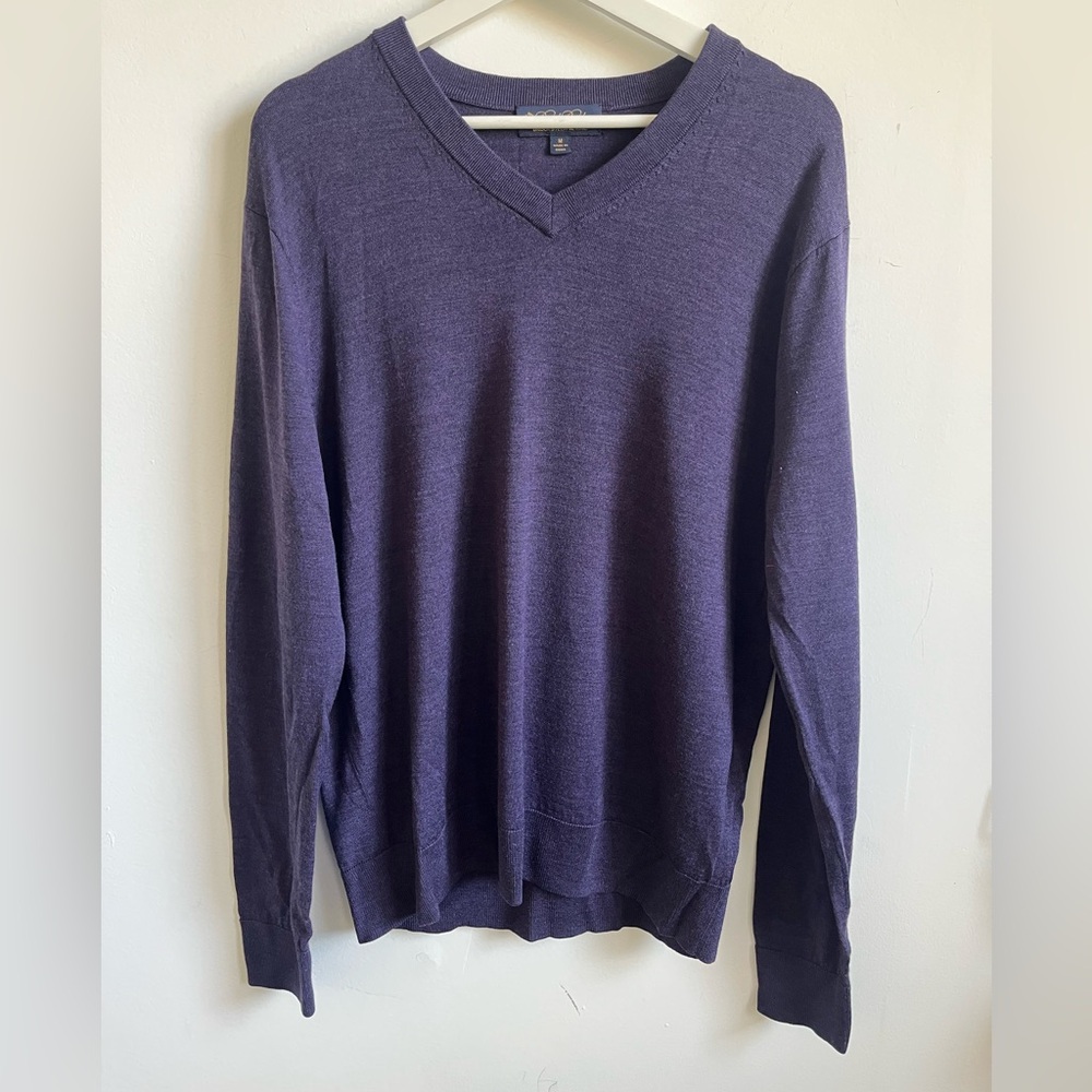 Brooks Brothers Tech Merino Wool V-Neck Sweater M deep Purple Academia grandpa